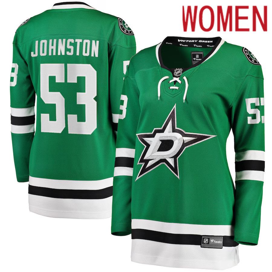 Women Dallas Stars 53 Wyatt Johnston Fanatics Branded Kelly Green Home Breakaway Player NHL Jersey